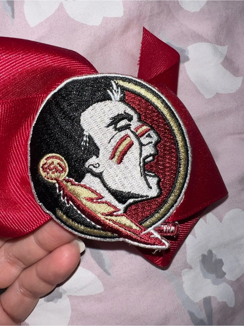 New! Divine Creations Kids FSU Hair Bow with Team Patch garnet Florida State Un